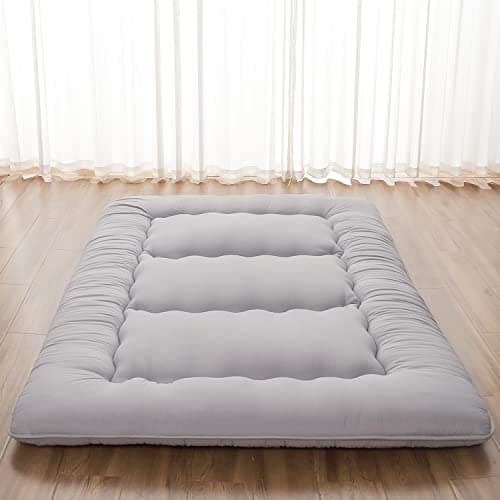 Zelladorra Japanese Floor Mattress, Futon Mattress with Portable Storage Bag and Washable Cover, Roll Up Thick Tatami Mat Suitable for Camping, Guest Room, Grey, Queen - Image 1