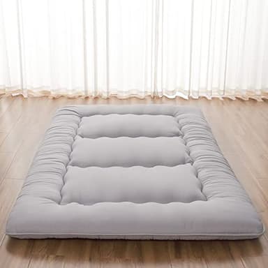 Zelladorra Japanese Floor Mattress, Futon Mattress with Portable Storage Bag and Washable Cover, Roll Up Thick Tatami Mat Suitable for Camping, Guest Room, Grey, Queen - Image 1