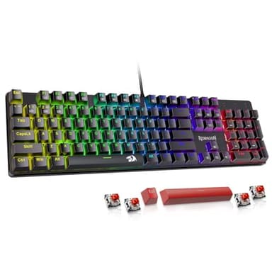 Redragon Mechanical Gaming Keyboard Wired, 11 Programmable Backlit Modes, Hot-Swappable Red Switch, Anti-Ghosting, Double-Shot PBT Keycaps, Light Up Keyboard for PC Mac - Image 1
