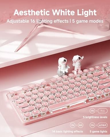 SEUNKWANG EWEADN TK950 Typewriter Keyboard Wireless Mechanical Keyboard, 104 Keys Aesthetic Typewriter Keyboards with White Backlit, Anti-Ghosting, Blue Switch Bluetooth/2.4GHz/Wired Keyboards-Pink - Image 4