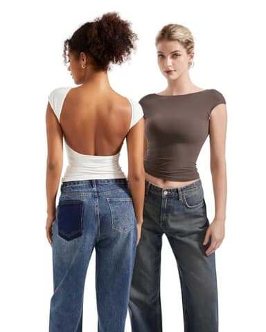 SUUKSESS Women Backless Sexy Going Out Crop Tops Double Lined Open Back Y2k Basic Tee Shirts (Pearl, S) - Image 3