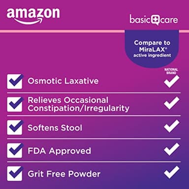 Amazon Basic Care ClearLax Polyethylene Glycol 3350 Powder for Solution, Osmotic Laxative, Relieves Occasional Constipation, Unflavored, 1.68 pound (Pack of 1) - Image 3