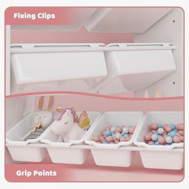 Xilingol Kids Toy Storage Organizer W/8 Removable Toy Bins, 4-Tier Toy Organizers W/6 Storage Cubbies, Kid Bookshelf and Toy Storage for Playroom, Bedroom, Kids Room, Classroom - Image 7