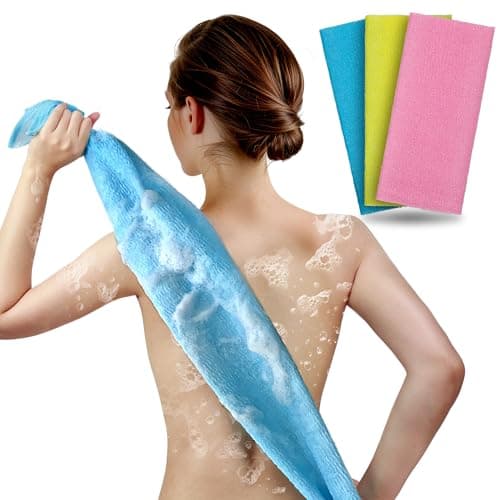 ARCH&M Exfoliating Washcloth Body Scrubber Back Scrubber for Shower Japanese Beauty Washcloth Bath Wash Cloth Korean Exfoliation Luffah Towel Net Sponge Loofah Body Scrub 3 Pack - Image 1