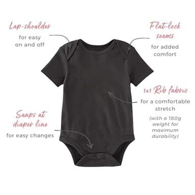 Burt's Bees Baby Unisex Baby Bodysuits 100% Organic Cotton Infant Gender Neutral Short Sleeve One Piece Outfit, NB - 24M - Image 2