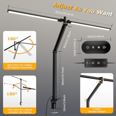 LED Desk Lamp for Home Office, Eye Caring Architect Desk Light with Remote, Dual Screen Computer Monitor Light with Stepless Dimming, Stepless Color Temp, Memory Function for Study, Workbench Black - Image 3
