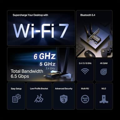 TP-Link WiFi 7 BE6500 PCIe WiFi Card Archer TBE400E | Tri-Band Network Card for Desktop PC | Bluetooth 5.4| High-Gain Antennas| MLO, WPA3| Supports AMD/Intel Motherboard | Not Compatible w/Windows 10 - Image 2