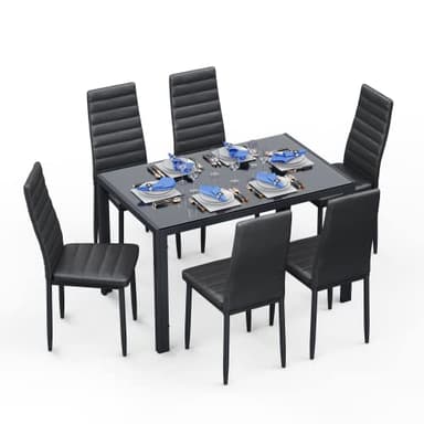 Gizoon Glass Dining Table Sets for 6, 7 Piece Kitchen Table and Chairs Set for 6 Person, PU Leather Modern Dining Room Sets for Home, Kitchen, Living Room - Image 9