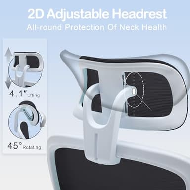 Estevo Ergonomic Office Chair with Tilt-Lock, Home Office Desk Chair with Auto Lumbar Support, High Back Mesh Desk Chair with Adjustable Headrest, Swivel Task Chair or Study Bedroom,Black and White - Image 6