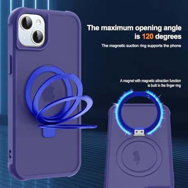SKYLMW Compatible with iPhone 14 Plus Case with Invisible Magnetic O-Ring Stand Military-Grade Translucent Case for iPhone 14 Plus 6.7" [Compatible with Mag-Safe][Great Grip Feeling], Navy - Image 9