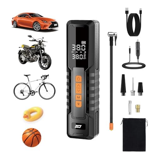 Tire Inflator Portable Air Compressor, Air Pump for Car Tires, Bike Pump, Portable Tire Inflator for Car, Motorcycle, Bicycle, Balls - 150PSI, 6000mAh Battery, LED Light Auto Shut-Off Function