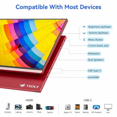 Veout 16Inch Pink Portable Monitor for Laptop, 1920x1200P IPS 16:10 Computer External Screen, 100% sRGB Stand Support Freesync, for Girl Phone, PC Home Use - Image 4