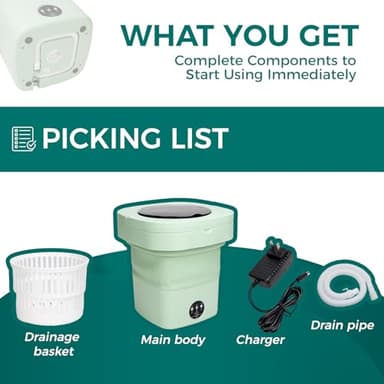 Portable Washing Machine Mini Washer for Apartments - Compact, Foldable Countertop Clothes Washer & Dryer Combo, Small Lavadora Portatil, Handheld Laundry Machine (Green, Medium) - Image 6