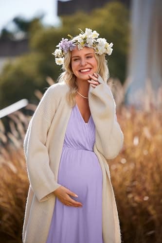 Ekouaer 3 in 1 Labor/Delivery/Hospital Gown Maternity Dress Nursing Nightgown Sleepwear for Breastfeeding, Lilac Purple, Medium - Image 3