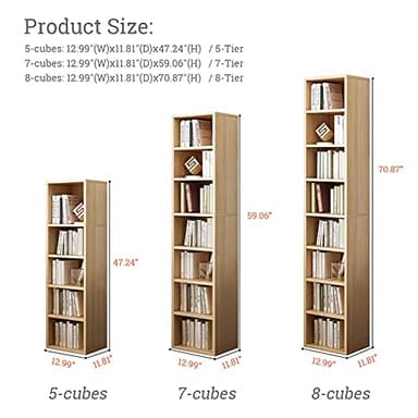 IOTXY Small Narrow Corner Bookcase - 59 Inches Tall Gap Freestanding Storage Cabinet, 7 Lattices Open Shelves Tower Rack, Cubes Bookshelf in White - Image 2