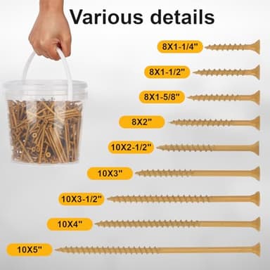 Bobibbi Wood Screws #10 x 5’’, T25 Star Torx Drive Flat Head Deck Screws, Tan, 42Pcs (1lb) - Image 3