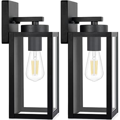Outdoor Wall Light Fixtures, Exterior Waterproof Wall Lanterns, Porch Sconces Lighting with E26 Sockets & Glass Shades, Modern Matte Black Outside Lights for Patio Front Door Entryway Garage, 2-Pack - Image 9