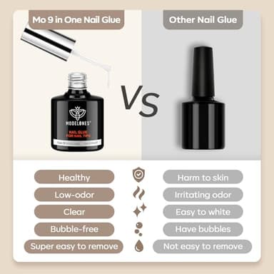 modelones 9 in One Gel Nail Glue Brush On Nail Glue 15 ml for Tips, Rhinestones, Base Coat, Blooming Art Gel Kit for Press on Nails Acrylic Tips U V Lamp Needed 2Pcs - Image 3