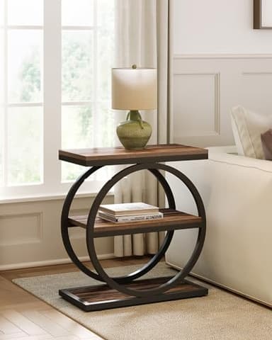 LITTLE TREE End Table, 3-Tier Side Table, Slim Sofa Side Table for Living Room, Tall Bedside Table Nightstand for Bedroom, Rustic Brown and Black - Image 7