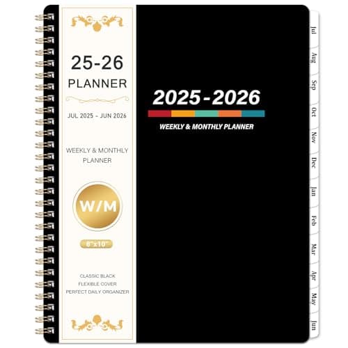 2025-2026 Planner – 2025-2026 Planner Weekly and Monthly, Jul. 2025 - Jun. 2026, 8" x 10", Monthly Tabs, Spiral Binding, Thick Paper, Classic Black - Image 1