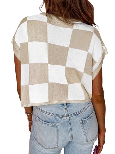 Saodimallsu Womens Cap Sleeve Crop Tops Summer Color Block Going Out Crew Neck Knit Trendy Casual Sweater - Image 4