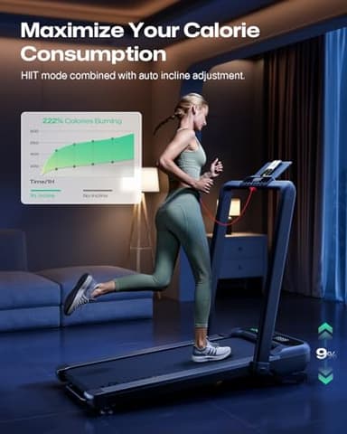 UREVO Smart Treadmill with 9% Incline, 3-in-1 Foldable Treadmill with Handle for Home/Office Fitness, Runner-Focused Design, 6 HIIT Programs & Auto Incline Follow Mode, 2 Display Screens, Plug & Play - Image 4
