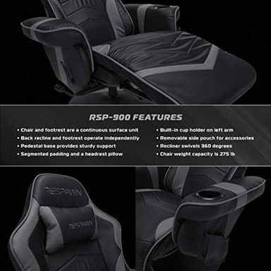 RESPAWN 900 Racing Style Gaming Recliner, Reclining Gaming Chair, in Gray RSP 900 GRY - Image 8