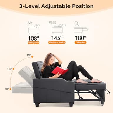 VINGLI Convertible Loveseat Sleeper, Black Faux Leather Futon Sofa Bed Pullout Couch Bed with USB Ports, Cup Holders, Armrest for Living Room, Bedroom, Home Office Apartment - Image 6