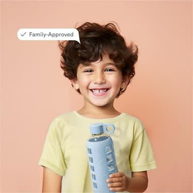 purifyou 40oz / 32oz / 22oz / 12oz Borosilicate Glass Water Bottle with Time & Volume Markers, Silicone Sleeve, Stainless Steel Lid | Reusable Glass Bottle for Water & Juice (22oz Ice Blue) - Image 6