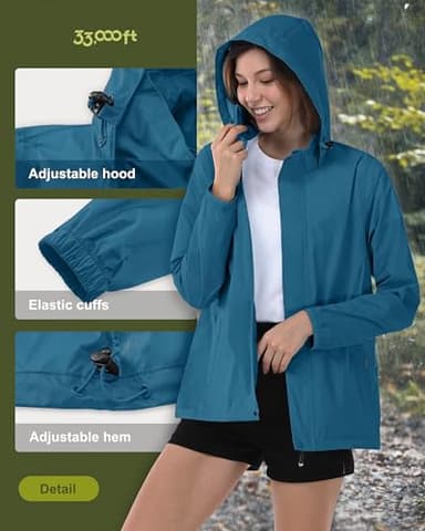 33,000ft Women's Rain Jacket Waterproof Lightweight Packable Raincoat with Hood for Golf Hiking Travel Windbreaker - Image 4