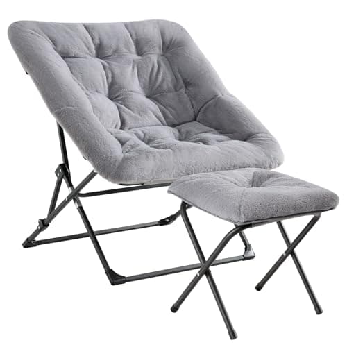 OAKHAM Comfy Chair for Adults, Soft Faux Fur Folding Lounge for Bedroom Living Room Dorm Rooms Flexible Reading Chair for Teens Kids, X-Large Foldable (Ottoman-Grey) - Image 1