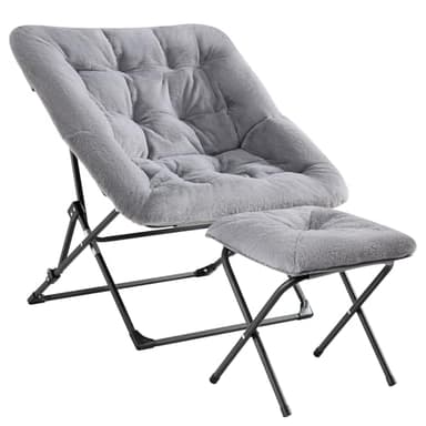 OAKHAM Comfy Chair for Adults, Soft Faux Fur Folding Lounge for Bedroom Living Room Dorm Rooms Flexible Reading Chair for Teens Kids, X-Large Foldable (Ottoman-Grey) - Image 1