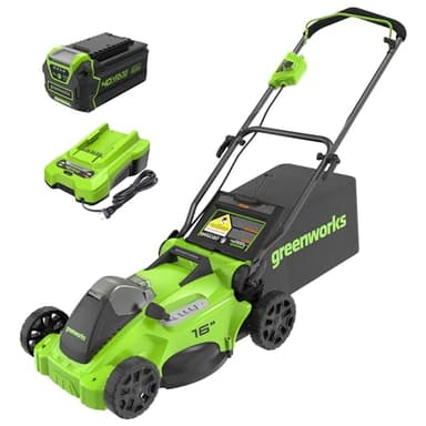 Greenworks 40V 16" Brushless Cordless (Push) Lawn Mower (75+ Compatible Tools), 4.0Ah Battery and Charger Included - Image 1