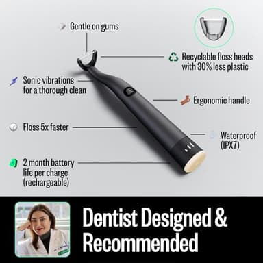 FLAUS Electric Flosser (Shark Tank) 3 Speeds + 45 Refill Heads w/Gentle Gliding Floss for Sensitive Gum Care - Water Flosser Alternative, Dentist Recommended Tooth Flossers, Eco Dental Floss Picks - Image 5