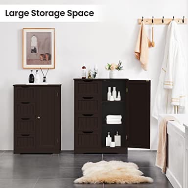 Yaheetech Large Bathroom Floor Cabinet with 4 Drawers and Single Door Cabinet, Freestanding Storage Cabinet for Living Room Kitchen Hallway, Espresso - Image 4
