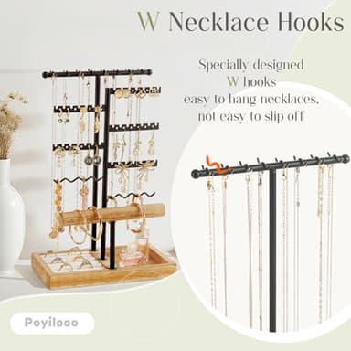 Poyilooo Earring Holder Jewelry Stand, 3 Tier Jewelry Organizer with Ring Holder Tray for Necklace Earring Keychains Bracelet Rings Display Jewelry Tree Stand Christmas Gifts (Carbonized Brown) - Image 4