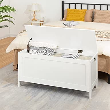 HOOBRO Toy Box, Retro Wooden Look Storage Chest with Safety Hinge, Entryway Storage Bench Supports 220 lb, 39.4 x 15.7 x 18.9 Inches Toy Chest Organizer, Easy Assembly (White) - Image 3