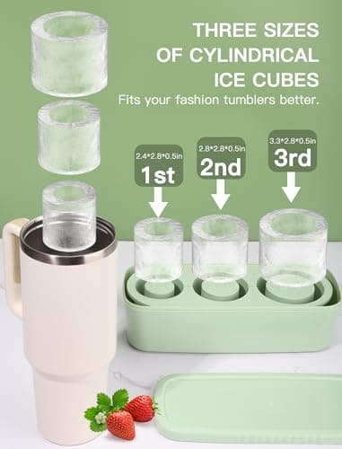 Ice Cube Tray for Tumbler Cup 30Oz-40Oz, 3 Pcs Silicone Cylinder Ice Mold with Lid and Bin for Freezer, Easy Fill and Release Ice Maker for Whiskey, Cocktail BPA-Free - Image 3