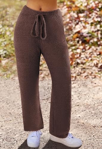 MEROKEETY Women's Lounge Sets 2025 Fall Fashion 2 Piece Outfits Sweater Pajama Set Fuzzy Loungewear Matching Winter Clothes, Coffee, L - Image 5