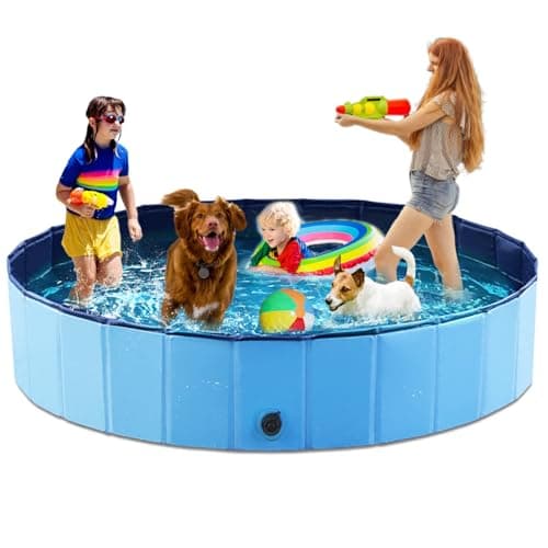 Jasonwell Foldable Dog Pool Collapsible Hard Plastic Dog Swimming Pool Portable Kiddie Pool Pet Pool Doggie Wading Pool Bath Tub for Puppy Small Medium Large Dogs Cats and Kids 87" - Image 1