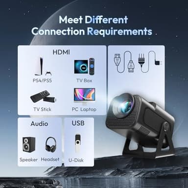 Portable Mini Projector XGODY Gimbal5 - Mini Smart Android 11 HD Projector Supports 1080P 4K WiFi6 BT Home Theater Video Projector with 180° Rotatable Stand Auto Keystone for Android, iOS Matte Black - Image 9