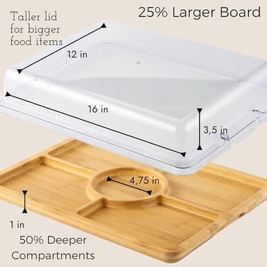 Cover&Board 2-in-1 Charcuterie Board with Lid, Large 12x16 Bamboo Cutting Board and Wooden Tray with 5 Compartments and Clear Cover, Charcuterie and Cheese Server for Entertaining and Travel, Gift Box - Image 8