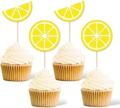 Gexolenu 24 Pcs Lemon Cupcake Toppers Glitter Fruit Theme Summer Lemonade Cupcake Picks for Kid Baby Shower Party Decorations Boy Girl Birthday Cake Party Supplies - Image 3