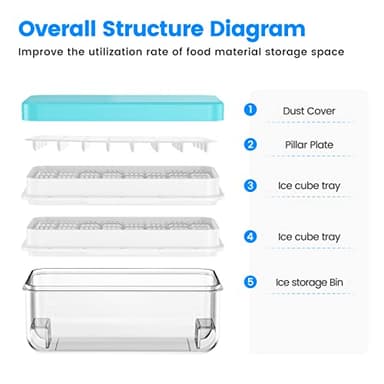 Ice Cube Tray with Lid and Bin, PHINOX 64 pcs Ice Trays for Freezer, Ice Cube Trays for Freezer with 2 trays, Container, Lid & Ice Scoop, BPA Free - Image 6
