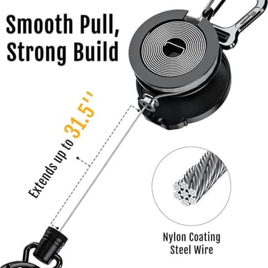 MNGARISTA Retractable Badge Holder, Heavy Duty Carabiner Keychain, Tactical ID Card Holder with 31.5" Retractable Badge Reel, Black - Image 2