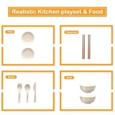 Bruvoalon 32Pcs Kids Play Kitchen Toys Set, Toddlers Pretend Cooking Playset Acccessories with Pots Pans, Utensils Cookware, Foods, Canned Veges, Learning Gift for Kids Girls Boys (Green) - Image 6