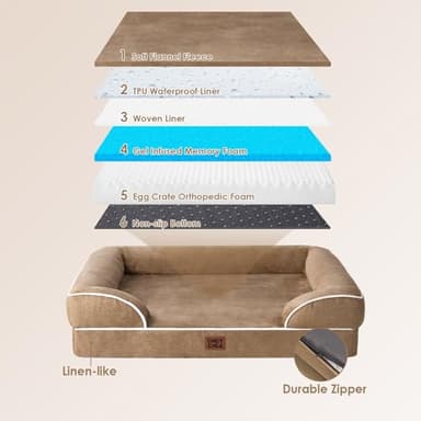EHEYCIGA Orthopedic Dog Bed for Medium Dogs, Waterproof Memory Foam Medium Dog Beds with Sides, Non-Slip Bottom and Egg-Crate Foam Pet Couch Bed with Washable Removable Cover, Camel - Image 5