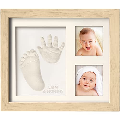 Baby Hand and Footprint Kit - Quick Dry Clay Baby Footprint Kit, Newborn Keepsake, Nursery Picture Frame for Boys, Girls, Personalized Gifts for Shower & Registry, New Mom Gift (Ash Wood) - Image 1