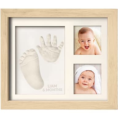 Baby Hand and Footprint Kit - Quick Dry Clay Baby Footprint Kit, Newborn Keepsake, Nursery Picture Frame for Boys, Girls, Personalized Gifts for Shower & Registry, New Mom Gift (Ash Wood) - Image 1
