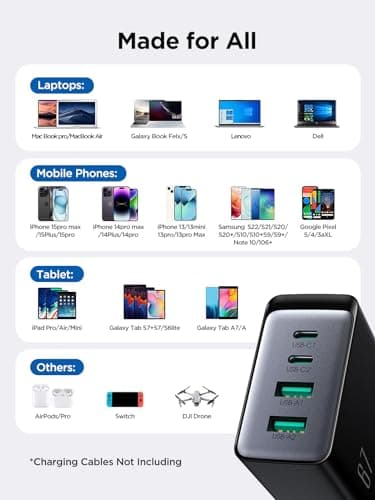 JOYROOM 67W USB C Charger Block, 4-Port Foldable GaN Wall Fast Charger Adapter Compact for iPhone 16/5/14 Pro Max, MacBook Pro/Air, iPad Pro/Air, Galaxy, Dell XPS, Pixel 7, Google Pixelbook - Image 6